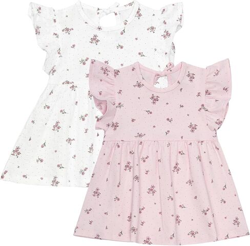 2pack طفل طفل طفلة بوهو فستان قطن كشكش الأكمام الصلبة طباعة صيف شاطئ الصيف sundress in Kuwait