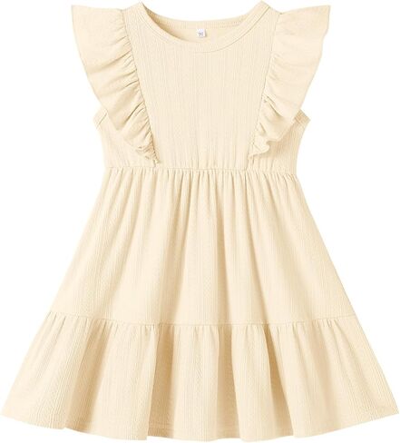 U·nikaka Baby Girls Ruffles Dresses Sleeveless Toddler Party Princess Dresses Casual Little Girls Summer Sundress 2-6Y in Kuwait