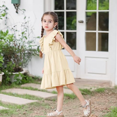 U·nikaka Baby Girls Ruffles Dresses Sleeveless Toddler Party Princess Dresses Casual Little Girls Summer Sundress 2-6Y in Kuwait