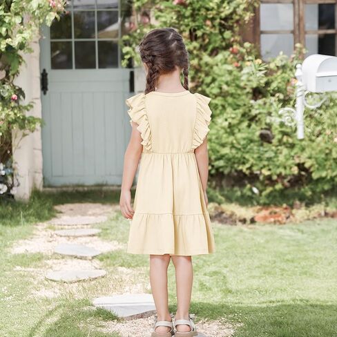 U·nikaka Baby Girls Ruffles Dresses Sleeveless Toddler Party Princess Dresses Casual Little Girls Summer Sundress 2-6Y in Kuwait