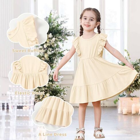 U·nikaka Baby Girls Ruffles Dresses Sleeveless Toddler Party Princess Dresses Casual Little Girls Summer Sundress 2-6Y in Kuwait