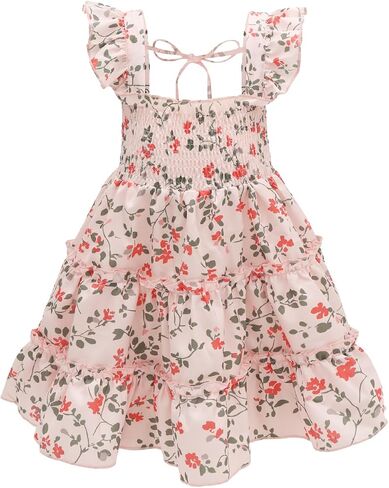 babygoal Toddler Baby Girl Dress, Ruffle Sleeve Princess Casual Beach Summer Kid Sundress in Saudi Arabia