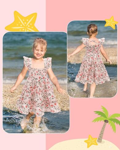 babygoal Toddler Baby Girl Dress, Ruffle Sleeve Princess Casual Beach Summer Kid Sundress in Saudi Arabia