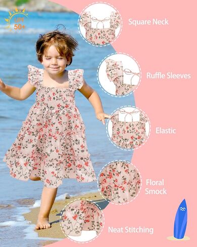 babygoal Toddler Baby Girl Dress, Ruffle Sleeve Princess Casual Beach Summer Kid Sundress in Saudi Arabia
