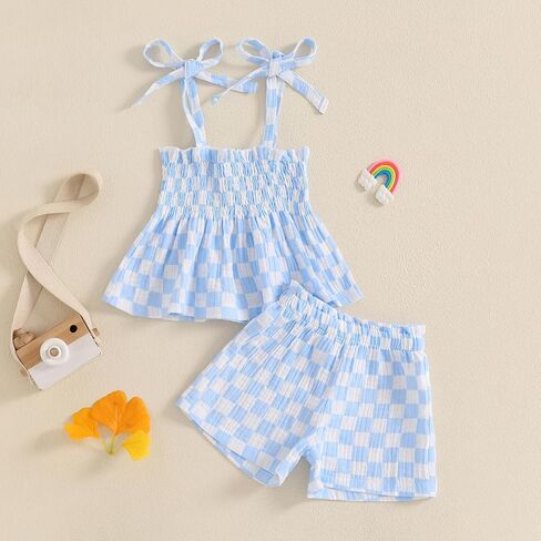 Lamuusaa Toddler طفلة طفلة ملابس صيفية ملابس بلا أكمام دبابة Top Cami checkerboard شورتات قطن الكتان in Kuwait