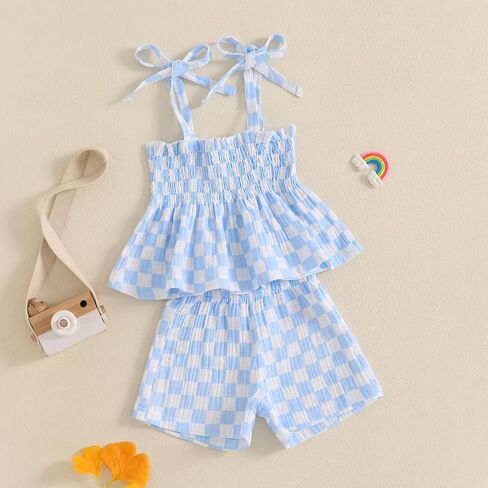 Lamuusaa Toddler طفلة طفلة ملابس صيفية ملابس بلا أكمام دبابة Top Cami checkerboard شورتات قطن الكتان in Kuwait