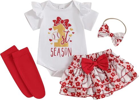 Newborn Baby Girl Baseball Outfit My 1st Baseball Season Romper Ruffle Shorts Set Headband Socks Summer Clothes in Saudi Arabia
