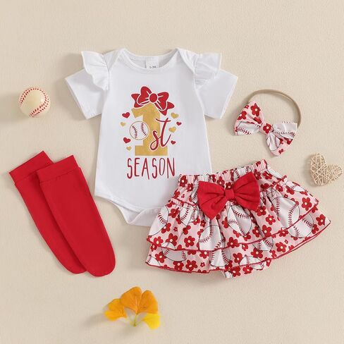 Newborn Baby Girl Baseball Outfit My 1st Baseball Season Romper Ruffle Shorts Set Headband Socks Summer Clothes in Saudi Arabia