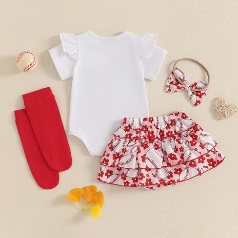 Newborn Baby Girl Baseball Outfit My 1st Baseball Season Romper Ruffle Shorts Set Headband Socks Summer Clothes in Saudi Arabia