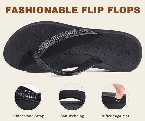 ONCAI Flip Flops for Women, Beach Thong Sandals Womens with Arch Support, Dressy Rhinestone Comfortable Yoga Mat and Non Slip Rubber Soles for Summer US Size 5-11 in Kuwait