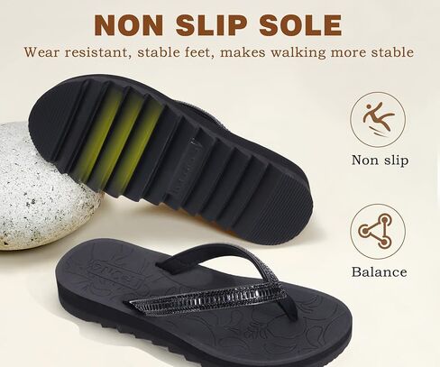 ONCAI Flip Flops for Women, Beach Thong Sandals Womens with Arch Support, Dressy Rhinestone Comfortable Yoga Mat and Non Slip Rubber Soles for Summer US Size 5-11 in Kuwait