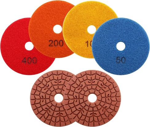 Diamond polishing pad 6PCS 4 Inch(#50*2,100*2 ,200*1 ,400*1)Super Copper Metal Bond Wet Diamond Polishing Pads for Granite Marble Concrete Floor Grinding Disc Strong Grinding Force. in Kuwait