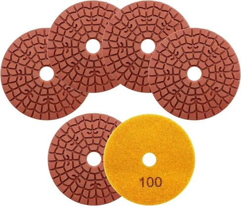 Diamond polishing pad 6PCS 4 Inch(#50*2,100*2 ,200*1 ,400*1)Super Copper Metal Bond Wet Diamond Polishing Pads for Granite Marble Concrete Floor Grinding Disc Strong Grinding Force. in Kuwait