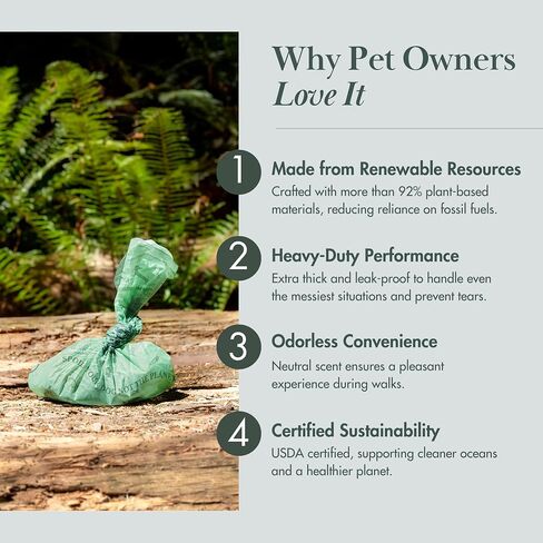 Eco-Friendly 92% Plant-Based Dog Poop Bags Rolls -180 Extra Thick, Durable, Leak-Proof, Odorless, Convenient Disposal - USDA Certified, Heavy-Duty Trash Bags and Garbage Bags in Saudi Arabia