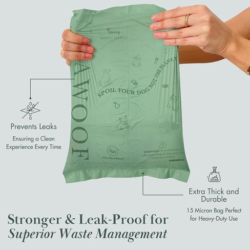 Eco-Friendly 92% Plant-Based Dog Poop Bags Rolls -180 Extra Thick, Durable, Leak-Proof, Odorless, Convenient Disposal - USDA Certified, Heavy-Duty Trash Bags and Garbage Bags in Saudi Arabia