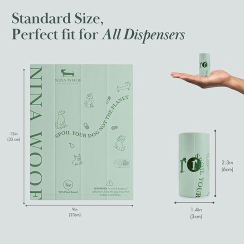 Eco-Friendly 92% Plant-Based Dog Poop Bags Rolls -180 Extra Thick, Durable, Leak-Proof, Odorless, Convenient Disposal - USDA Certified, Heavy-Duty Trash Bags and Garbage Bags in Saudi Arabia