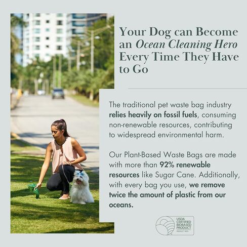 Eco-Friendly 92% Plant-Based Dog Poop Bags Rolls -180 Extra Thick, Durable, Leak-Proof, Odorless, Convenient Disposal - USDA Certified, Heavy-Duty Trash Bags and Garbage Bags in Saudi Arabia