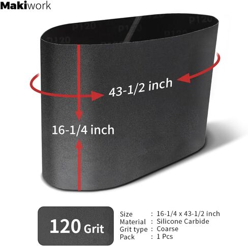 Drum Sander Feed Belt Conveyor - Compatible with Steel City 16-32 Drum Sander, Silicone Carbide, 16-1/4" x 43-1/2", 120 Grit in Kuwait
