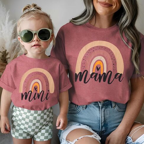 Mommy and Me Matching Outfit Mothers Day Rainbow Mama Mini Shirts Cute Mom Daughter Family Matching Set Gifts Tees in Saudi Arabia