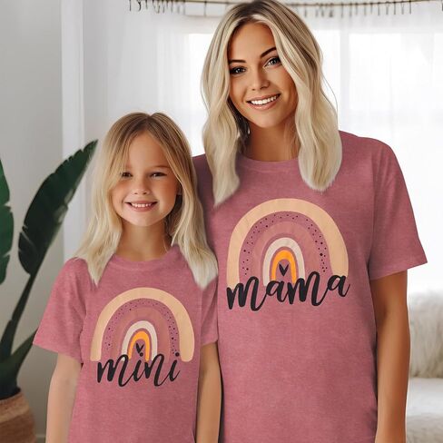 Mommy and Me Matching Outfit Mothers Day Rainbow Mama Mini Shirts Cute Mom Daughter Family Matching Set Gifts Tees in Saudi Arabia