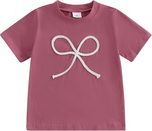 Kids Toddler Baby Girl Summer Clothes Bow Embroidery Short Sleeve T-Shirt Casual Cotton Tees Tops in Saudi Arabia