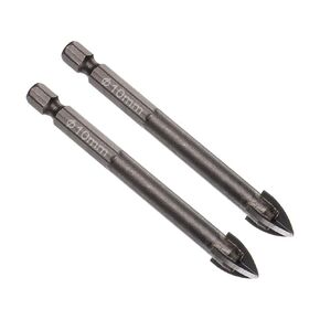 Titanium Masonry Drill Bit, 10mm Cutting Dia 83mm Length 1/4" Hex Shank Carbide Cross Tip Concrete Drill Bits Yellow - (Applications: for Wood Glass Brick Cement), 2-Pieces