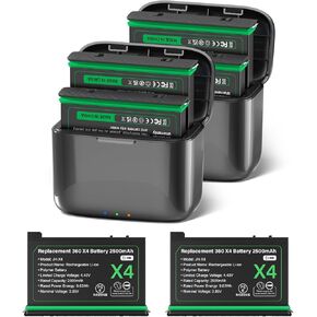 2 Pack Battery + 2 Pack Battery Charger Hub Compatible with Insta360 X4 for Insta 360 X4 Accessories