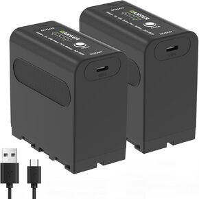 NP-F970 مع حزمة USB-C 2 ، بطارية بديلة 8800 مللي أمبير في الساعة لـ Sony NP-F970 NP-F960 NP-F750 NP-F550 ، بطارية NPF متوافقة مع Sony CCD-TRV215 CCD-TR917 CCD-TR315 CCD-RV100 (Black ، 2P)