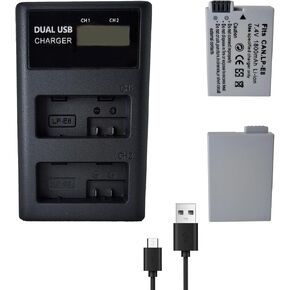 2 Pack LP-E8 Replacement Batteries and LCD Display Dual USB Charger Compatible with EOS Rebel T5i, T4i, T3i, T2i, EOS 550D, 600D, 650D, 700D, Kiss X4, Kiss X5, Kiss X6, LC-E8E