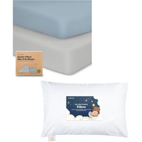 Keababies 2-Pack Mini Crib Sheets Fitted, Cotton Pack and Toddler Pillow with Pillowcase - Playard Baby Crib Sheets, Jersey Crib Sheets Neutral - 13X18 Soft Cotton Toddler Pillows for Sleeping