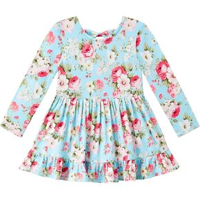 بدلة قطعة واحدة للفتيات الصغيرات من الخيزران الفسكوزي بأكمام طويلة، فستان رومبير للفتيات الرضع بفيونكة لطيفة in Kuwait