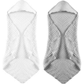 MUKIN Baby Hooded Towels, Muslin Cotton, 2-Pack, for Newborn, Infant, Toddler and Kids (White,Pink)