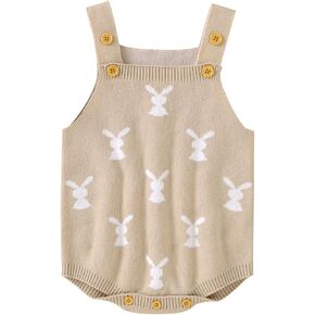 Baby Girl Boy Easter Bunny Romper Knit Sleeveless Bodysuit Jumpsuit Infant Spring My First Easter Outfit Clothes