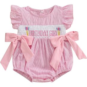 Newborn Baby Girl Half First Birthday Outfit Smocked Bubble Romper Fly Sleeve Bodysuit Cake Smash Outfit