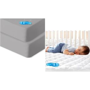 Biloban 2 Pack Crib Sheets Fitted Waterproof & Crib Mattress Protector Quilted