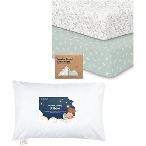 Keababies 2-Pack Crib Sheets and Toddler Pillow with Pillowcase - Soft & Breathable Crib Sheets for Boys and Girls - 13X18 Soft Cotton Toddler Pillows for Sleeping