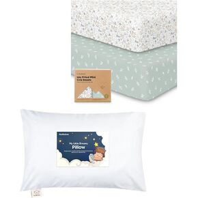 Keababies Pack and Play Sheets Fitted, 2-Pack Mini Crib Sheets and Toddler Pillow with Pillowcase - Fitted Crib Sheet for Pack and Play Mattress - 13X18 Soft Cotton Toddler Pillows for Sleeping