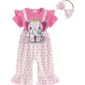 Baby Girl Romper Spring Summer Outfit Short Sleeve Spliced Jumpsuit + Headband Infant Newborn Clothes