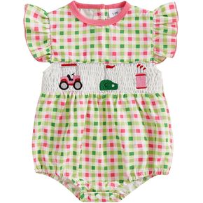 GOOCHEER Infant Baby Girl Summer Romper Bodysuit Golf Plaid Ruffle Sleeveless Jumpsuit Shirt Summer Clothes