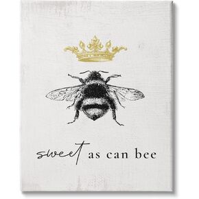 Stupell Industries Sweet as Can Bee Phrase Royal Crown Insect Canvas Wall Art, 16 x 20, Off- White