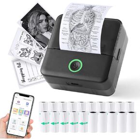 Print Pods Mini Printer, Thermal Inkless Sticker Maker with 20 Rolls Printing Paper, Pocket Printpod for phone, Impresora Portátil for Notes, Flashcards, Journal, DIY, Compatible with iOS & Android