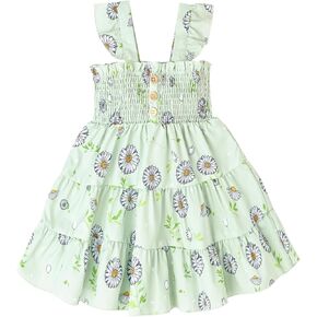 Toddler Baby Girl Dress Summer Clothes Cute Buttons Ruffle Sleeve Camisole Flower Outfits 2-6 Years Old
