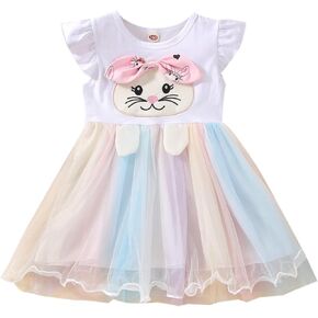 Easter Dresses Outfits Clothes Flutter Sleeve Easter Bunny Princess Tulle Tutu Dress Playwear Sundress