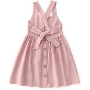 Toddler Cotton Linen Dress Sleeveless Button Down Dresses for Toddler Girl Dress Summer Beach Kids Casual Sundress