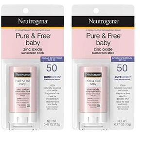 Neutrogena Pure & Free Baby Mineral Sunscreen Stick with Broad Spectrum SPF 50 & Zinc Oxide, Water-Resistant, Hypoallergenic, Paraben-, Dye- & PABA-Free Baby Face & Body Sunscreen, 0.47 oz (Pack of 2)