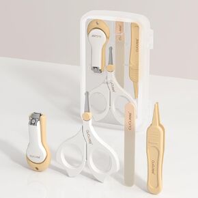 Baby Safety Nail Care Kit(4pcs) Includes Nail Clipper, Scissors, Nail File & Tweezers, Grooming Manicure Pedicure Set for Newborns, Toddlers, Infants and Kids