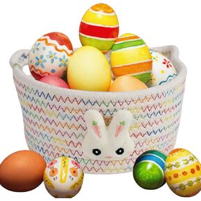 Bunny Woven Baskets Easter White Rabbit Cute Small Basket Tiny Oval Shallow Storage Baskets Egg Storage Mini Baskets Gifts Tiny Basket for Room Nursery Decor