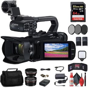 Canon XA60 Professional UHD 4K Camcorder + 64GB بطاقة ذاكرة + بطارية + شاحن + مجموعة مرشح + حقيبة + مصباح LED + عدسة زاوية واسعة + قارئ بطاقة + المزيد (متجدد)