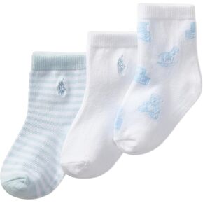 Polo Baby Tossed Bear Socks, 3 Pair Pack, Soft Blue, 6-12 Months