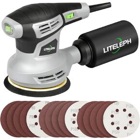 LITELEPH 5-Inch Orbital Sander,280W,6 Variable Speeds 6000 to 13000 RPM,Electric Palm Sander Kit with Dust Collector,15Pcs Sandpapers for Woodworking Sanding and Polishing
